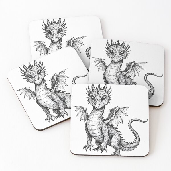 Item preview, Cute Baby Dragon Front View – Intricate Black & White Line Art designed and sold by Darkness Hole.