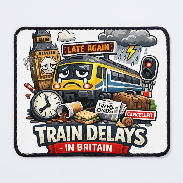 Item preview, Train Delays in Britain Funny Design – Late Again UK Railway Humour designed and sold by GarnerSupplyCo.