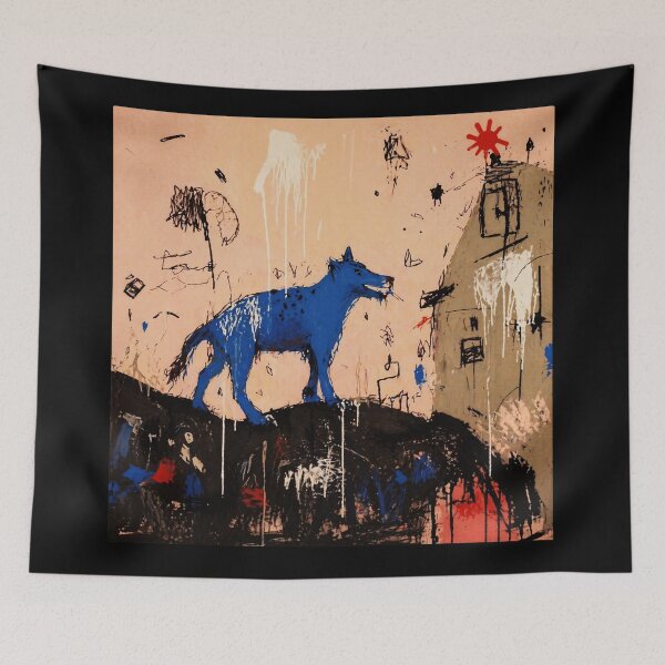 Item preview, Blue Dog on Hill Abstract Urban Painting designed and sold by Modaozushi216.