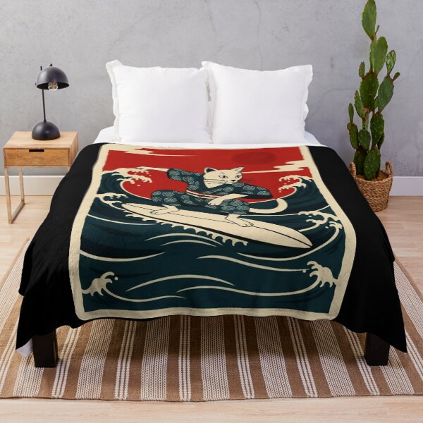 Item preview, Surfing Cat in Kimono Riding Ocean Wave designed and sold by JordynLadukeg65.