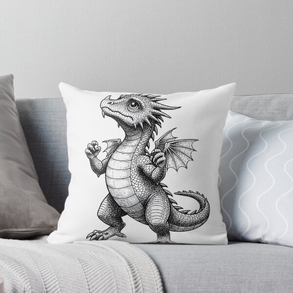 Item preview, Curious Baby Dragon in Open Landscape – Detailed Line Art Illustration designed and sold by Darkness Hole.