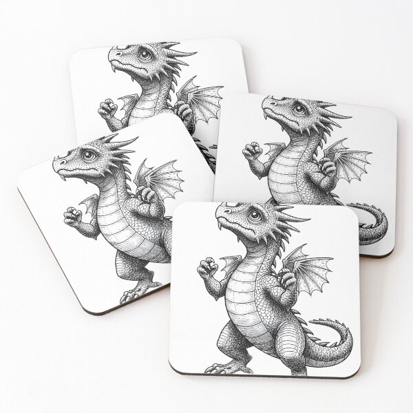 Item preview, Curious Baby Dragon in Open Landscape – Detailed Line Art Illustration designed and sold by Darkness Hole.
