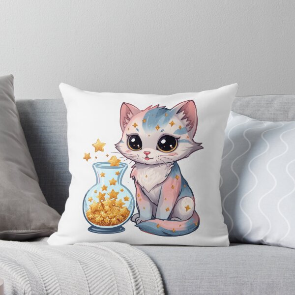 Item preview, Celestial Aquarius Zodiac Cat - Aesthetic Pink & Blue Star Sticker designed and sold by VeloraCrafts.