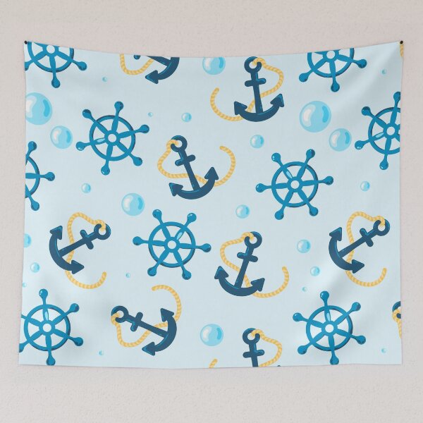 Item preview, Nautical Seamless Pattern with Anchors and Ship Wheels, Cute Marine Summer Design designed and sold by CHERRY--SHOP.