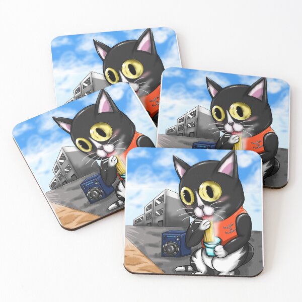 Item preview, Cat eating noodle on the street. designed and sold by Hodolic061.