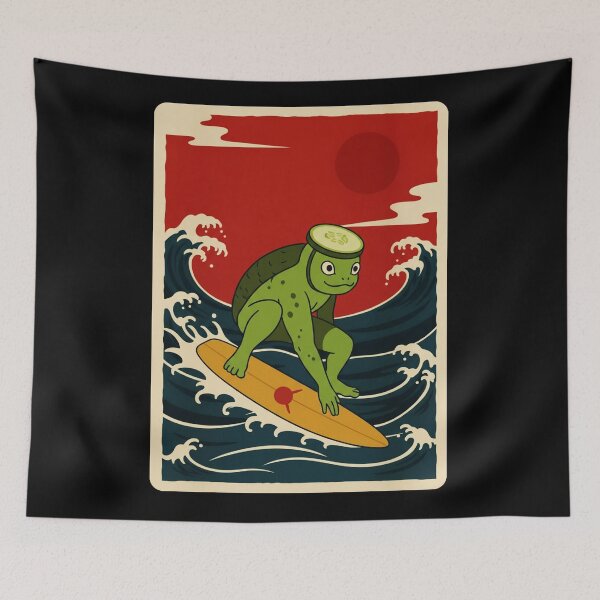 Item preview, Surfing Turtle with Cucumber Slice Retro Wave  designed and sold by JordynLadukeg65.