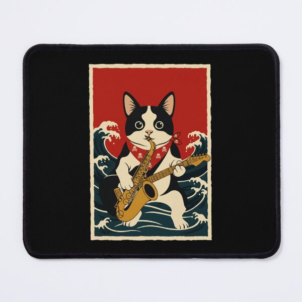 Item preview, Cat Playing Saxophone in Ocean Waves Retro Style designed and sold by JordynLadukeg65.