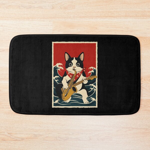 Item preview, Cat Playing Saxophone in Ocean Waves Retro Style designed and sold by JordynLadukeg65.