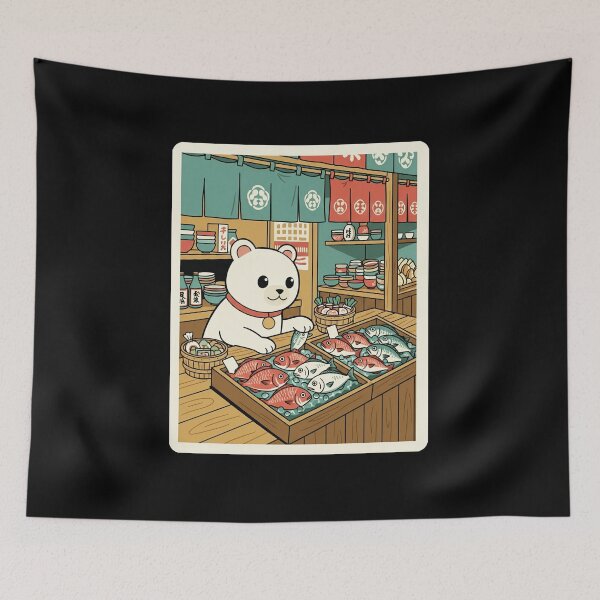 Item preview, Cute Bear Fish Market Japanese Shop Scene designed and sold by JordynLadukeg65.