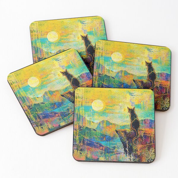 Item preview, Cat Watching Moon Colorful Abstract Landscape  designed and sold by Modaozushi216.