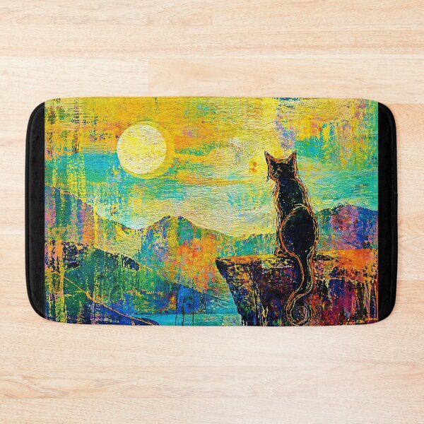 Item preview, Cat Watching Moon Colorful Abstract Landscape  designed and sold by Modaozushi216.