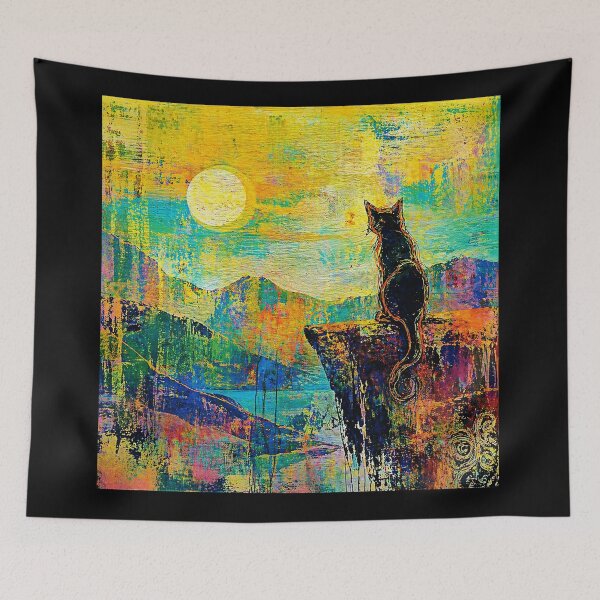 Item preview, Cat Watching Moon Colorful Abstract Landscape  designed and sold by Modaozushi216.