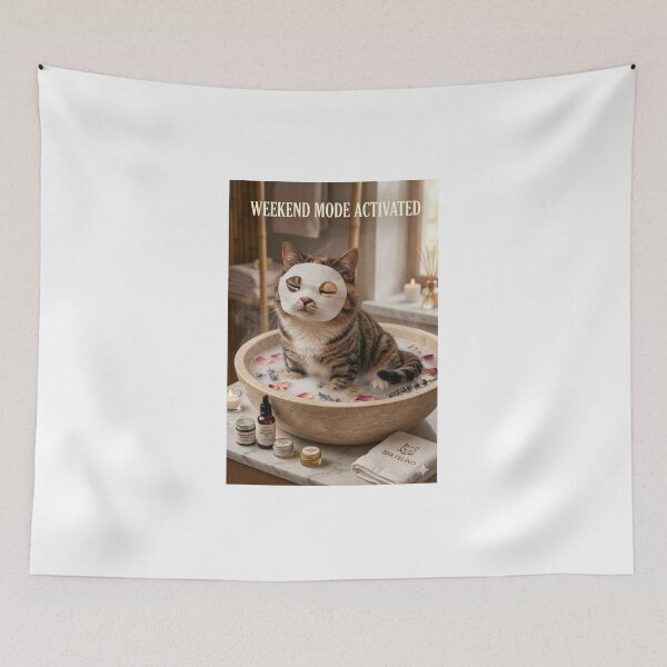 Item preview, Weekend Mode Activated Funny Cat Relaxing Spa designed and sold by Mad World Creations.