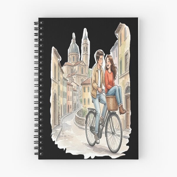 Item preview, Romantic European Holiday – Watercolor Couple on a Bicycle Art designed and sold by 3Mdesigners.