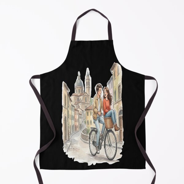 Item preview, Romantic European Holiday – Watercolor Couple on a Bicycle Art designed and sold by 3Mdesigners.