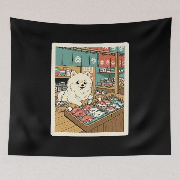 Item preview, Fluffy Dog Fish Market Japanese Shop Illustration designed and sold by JordynLadukeg65.