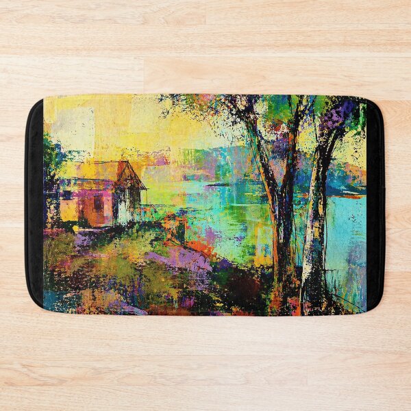 Item preview, Lakeside Cabin Tree Colorful Abstract Landscape  designed and sold by Modaozushi216.