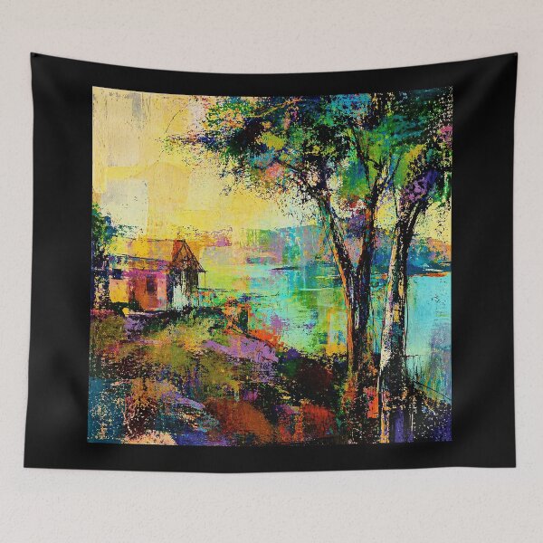 Item preview, Lakeside Cabin Tree Colorful Abstract Landscape  designed and sold by Modaozushi216.