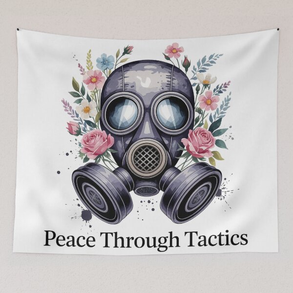 Item preview, Peace Through Tactics - Vintage Gas Mask with Wildflowers Art designed and sold by Thompika.