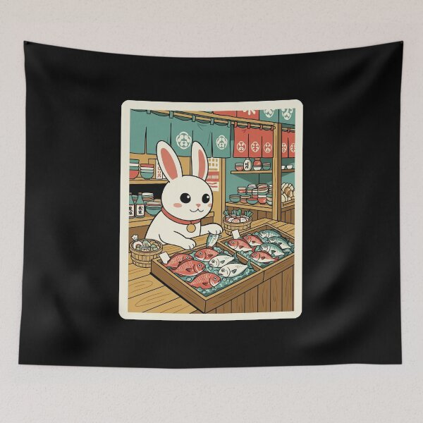 Item preview, Bunny Fish Market Cute Japanese Shop Scene designed and sold by JordynLadukeg65.