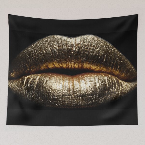 Item preview, Gold lips shine on dark background designed and sold by anytka.