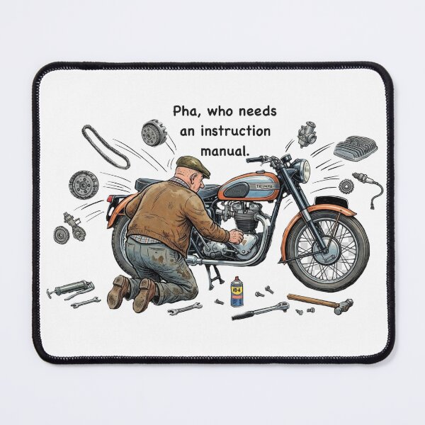 Item preview, motorcycle mechanic, classic motorbike artwork, garage DIY Humour designed and sold by Lunevalleyart.