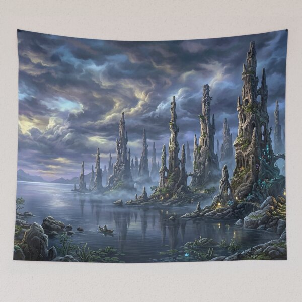 Item preview, Mystical rocky landscape in the evening designed and sold by Sigtrix.