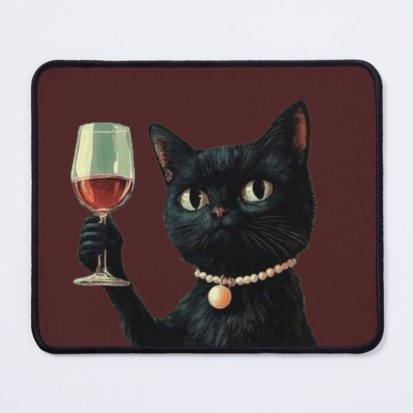 Item preview, Classy Black Cat with Wine & Pearls Illustration designed and sold by Theartistictale  _.