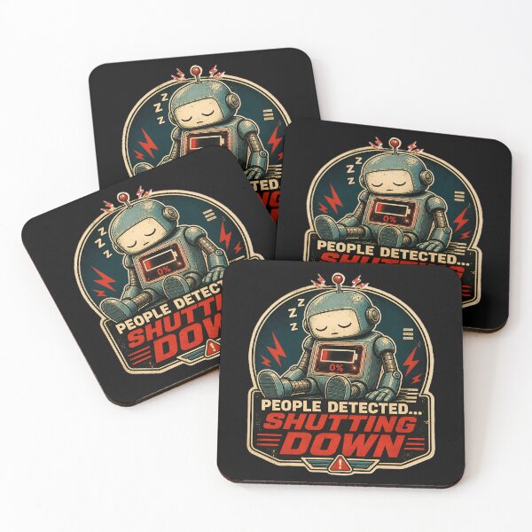 Item preview, People Detected Shutting Down Robot V2, Introvert Meme, Low Battery Social Humor, AI Burnout Retro Robot  designed and sold by Rude Bot.