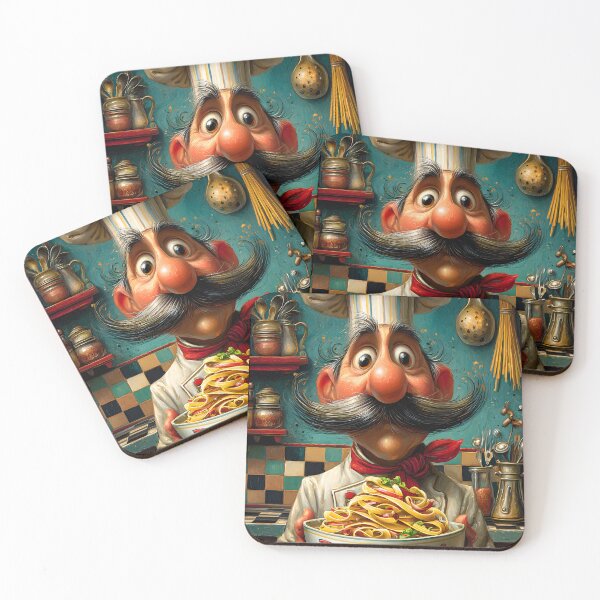 Item preview, Whimsical Chef with Pasta in Colorful Kitchen designed and sold by Artessie.