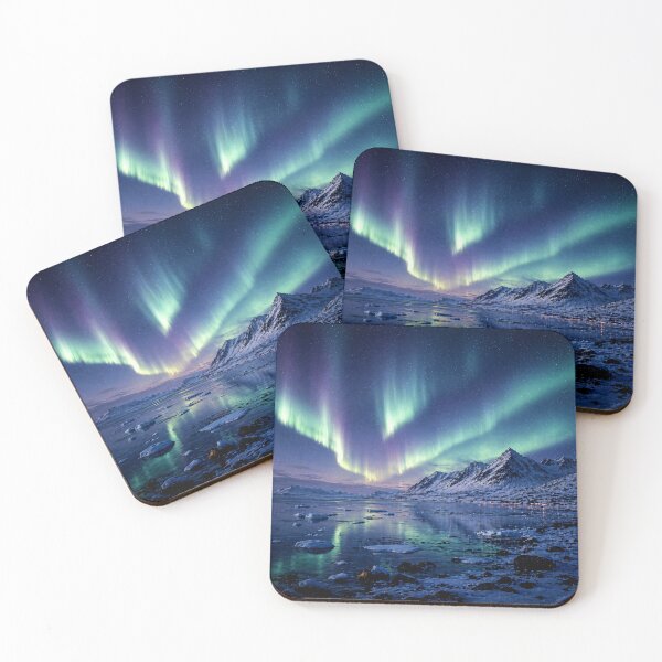 Item preview, Svalbard Inspired Arctic Aurora Over Fjord Northern Landscape designed and sold by TheSlowShore.