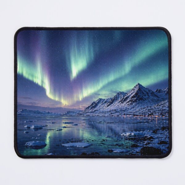 Item preview, Svalbard Inspired Arctic Aurora Over Fjord Northern Landscape designed and sold by TheSlowShore.