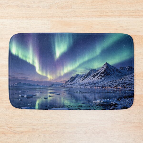 Item preview, Svalbard Inspired Arctic Aurora Over Fjord Northern Landscape designed and sold by TheSlowShore.