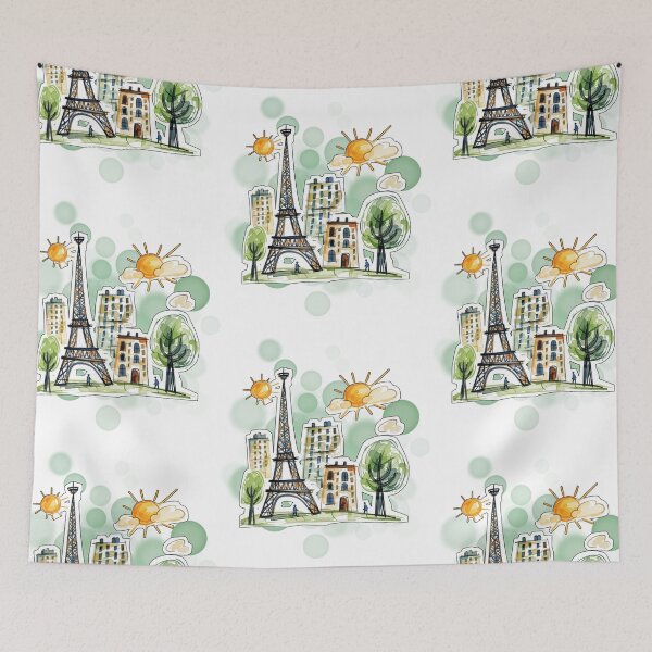 Item preview, Cartoon Eiffel Tower with Paris Landscape Cute Travel Design designed and sold by iamKRUK.