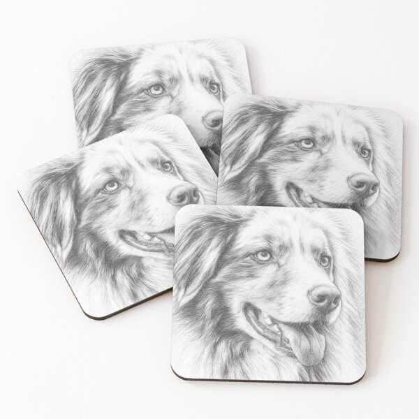 Item preview, Australian Shepherd Pencil Sketch Portrait | Black and White Dog Art Print | Realistic Aussie Drawing | Minimalist Pet Illustration Gift designed and sold by Leon Woods Pencil Art.