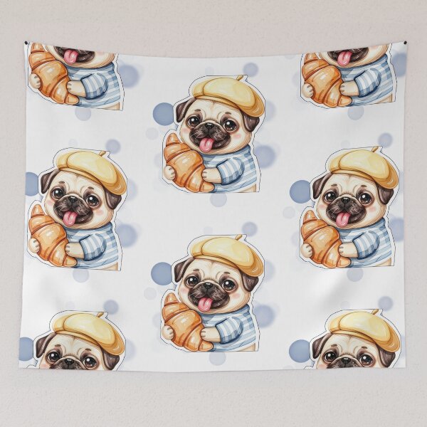 Item preview, French Pug with Beret Holding Croissant France Flag Shirt Design designed and sold by iamKRUK.