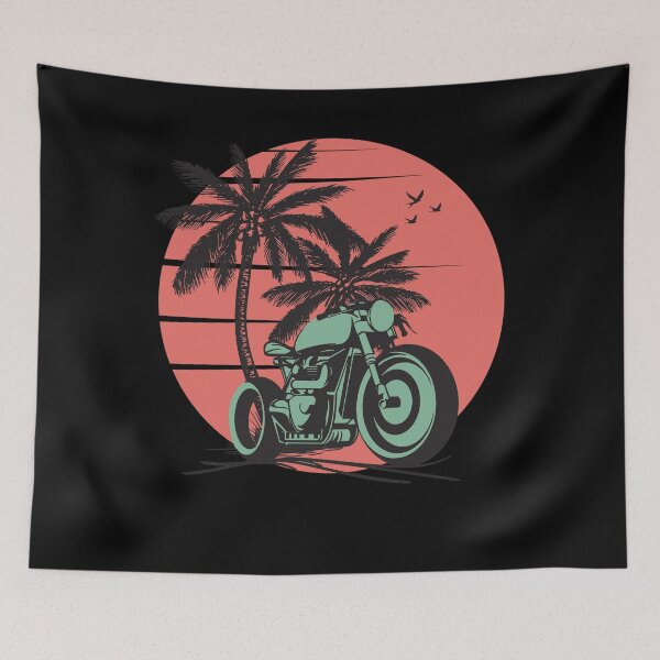 Item preview, Retro Motorcycle Sunset – Summer Vibe Biker Gift Idea with Tropical Palm Trees designed and sold by EichStore.