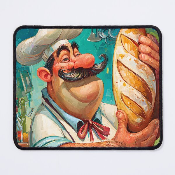 Item preview, Cheerful Baker Holding Freshly Baked Bread Loaf designed and sold by Artessie.