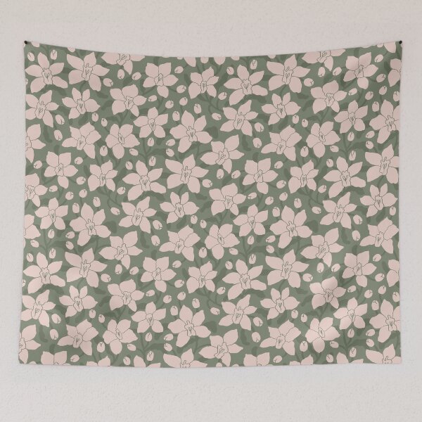 Item preview, Fabric in Blush Orchid Floral Pattern Sage Green Botanical Summer designed and sold by Ema Tudose.