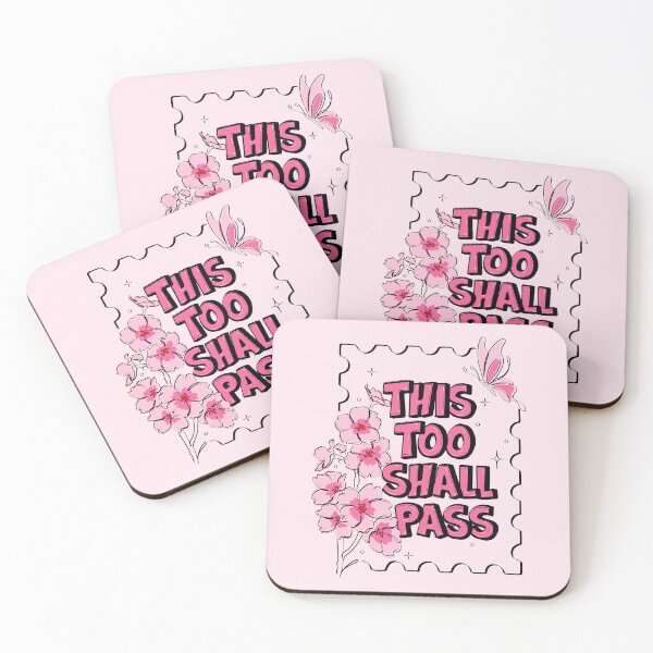 Item preview, This Too Shall Pass Pink Cherry Blossom Butterfly Postage Stamp Affirmation Floral Hand Lettering designed and sold by eunikefebe.
