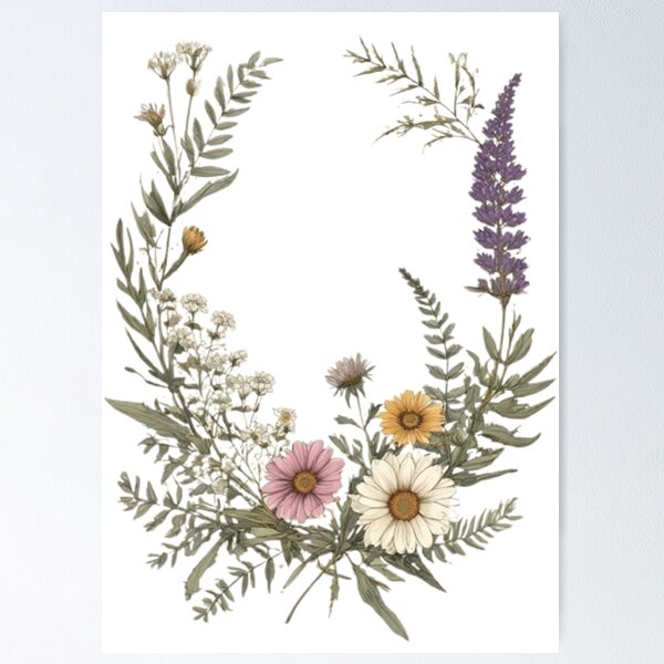 Item preview, Vintage Botanical Pressed Flowers Print — Wildflower Wreath Cottagecore Herbarium Wall Art, Dark Academia 1970s Aesthetic Floral Poster designed and sold by Ditstyle.