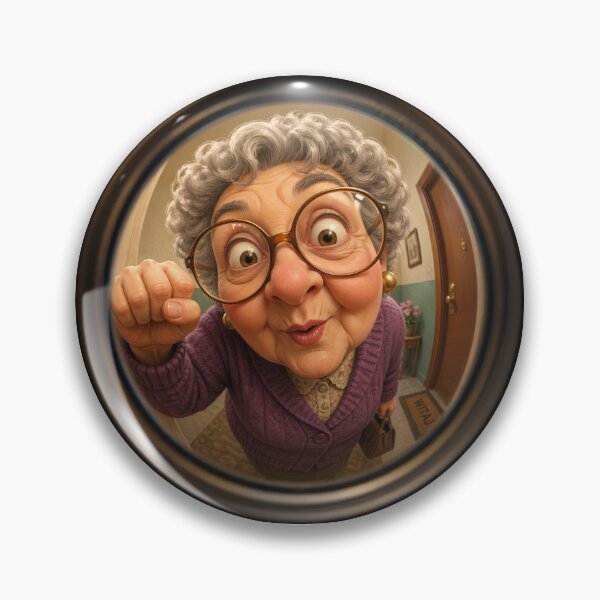 Item preview, A humorous fisheye‑lens view of an elderly woman peeking through a door peephole designed and sold by darekkocurek.