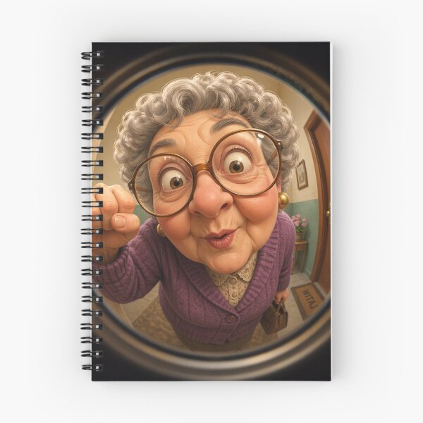 Item preview, A humorous fisheye‑lens view of an elderly woman peeking through a door peephole designed and sold by darekkocurek.