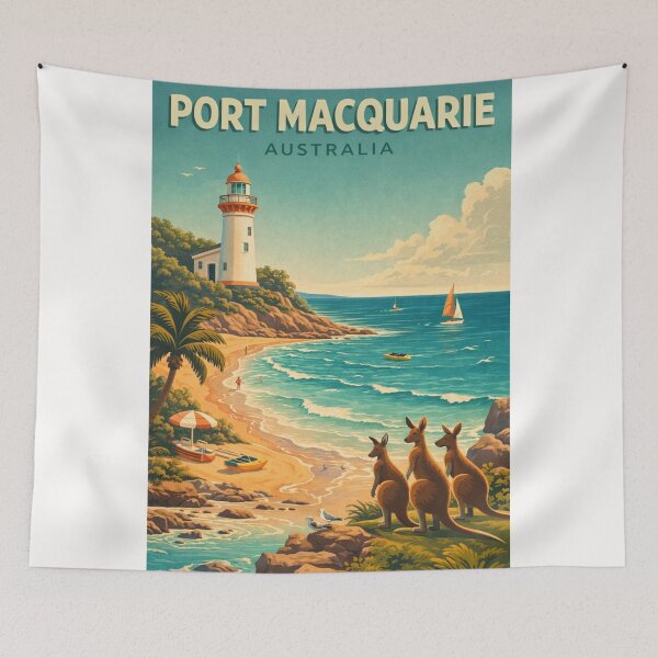 Item preview, Port Macquarie Australia Lighthouse Coastline and Kangaroos Beach Scene designed and sold by Places On Earth.