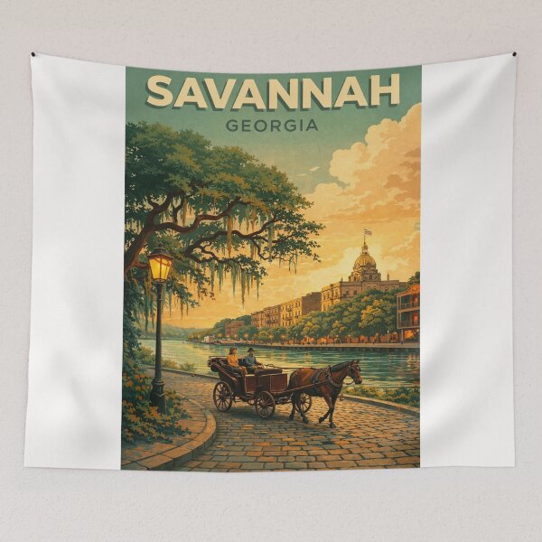 Item preview, Savannah Georgia Historic District River Street Horse Carriage Sunset designed and sold by Places On Earth.