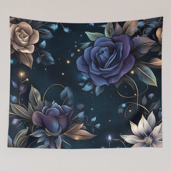 Item preview, Vintage Romantic Midnight Floral Roses Blue Beige Flowers designed and sold by GrinGalore.