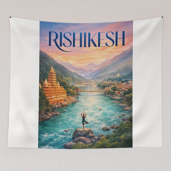 Item preview, Rishikesh Uttarakhand India Ganges River Lakshman Jhula Himalayan Valley designed and sold by Places On Earth.