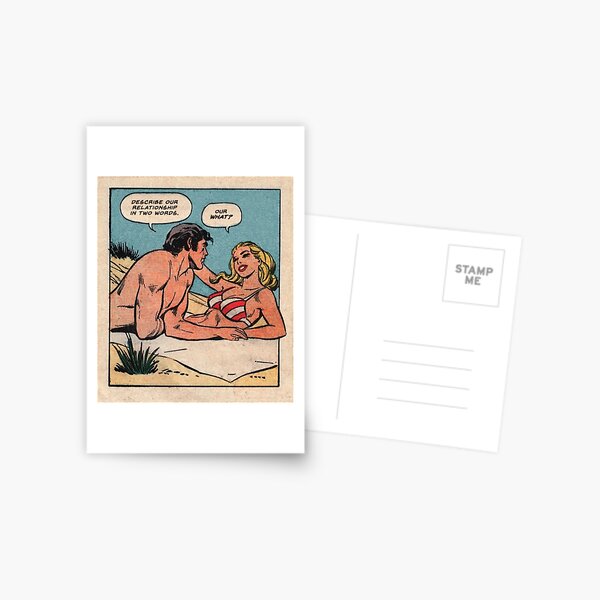 Describe Our Relationship In Two Words , Our What? - vintage retro comics, vintage comics, retro comics, girl dancing, old comics, 1950s retro ,1950s comics , 1950 comic, 1940 comics, 1940's comics, Postcard