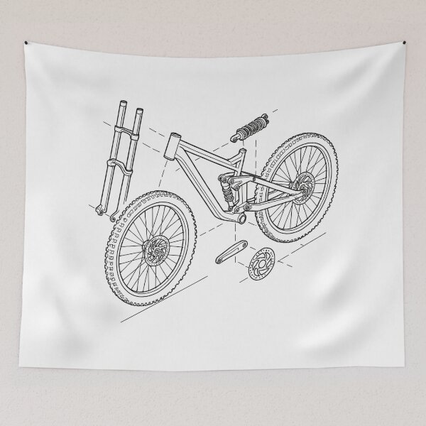 Item preview, DH bike exploded view: MTB technical sketch designed and sold by Pineapple-Tree.