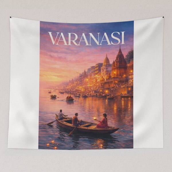 Item preview, Varanasi Uttar Pradesh India Ganges River Ghats Evening Aarti Scene designed and sold by Places On Earth.